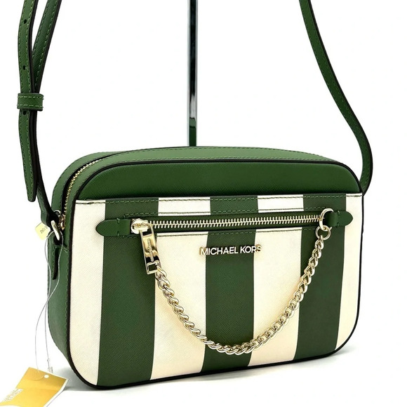 Michael Kors Large EW Zip Chain Xbody Crossbody Bag Fern Green Multi - Picture 3 of 11